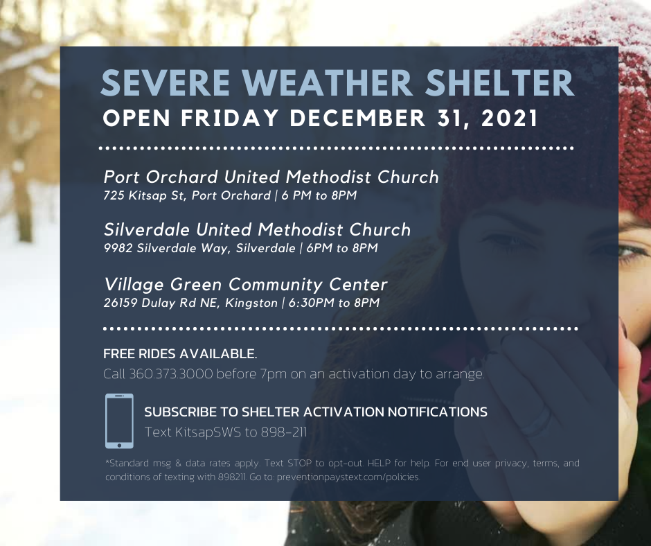 Severe Weather Shelters open Dec. 31