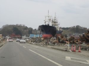 A ship is stranded after the tsunami that struck Japan. 