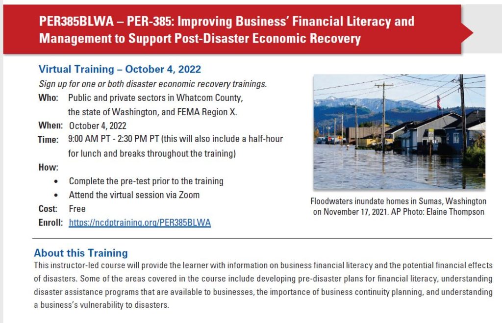 Info on business disaster training