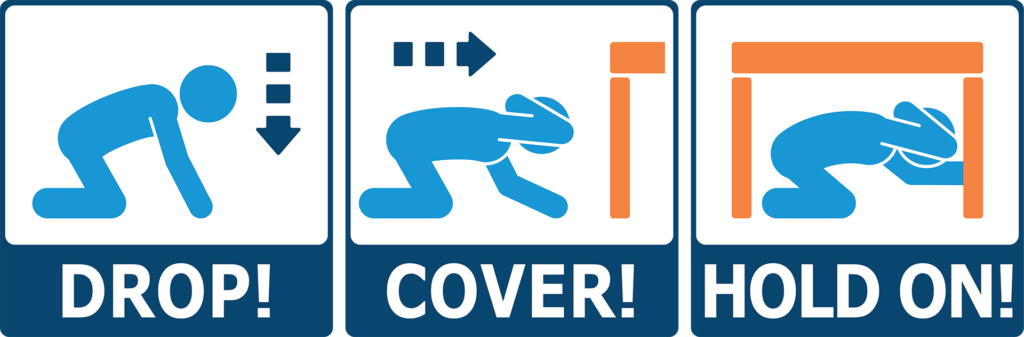 Earthquake safety - drop, cover, hold on