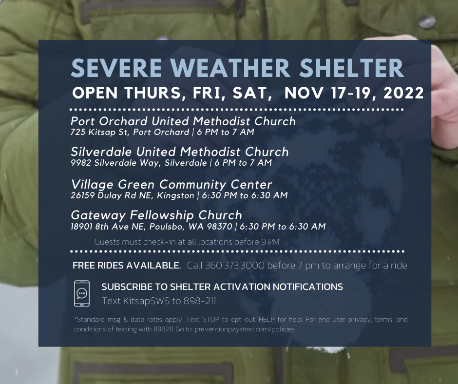 Shelters open Nov 17, 18 & 19