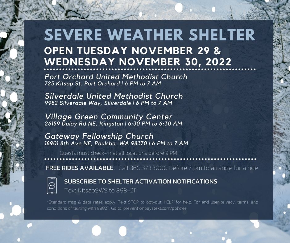 Shelters open Nov 29 & 30