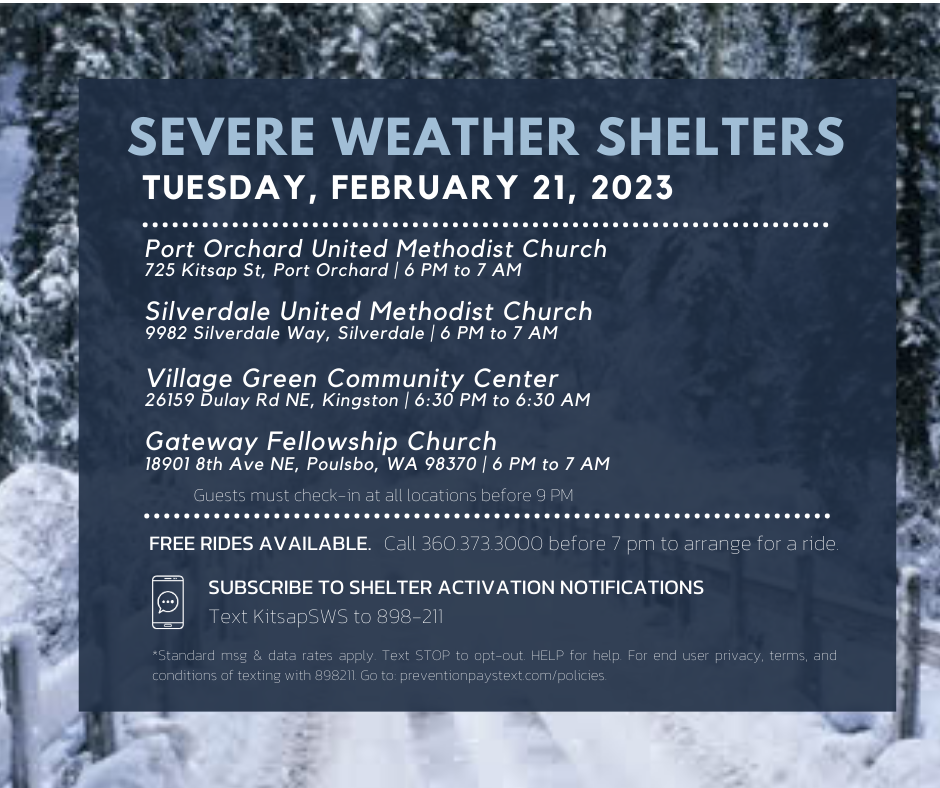 Shelters open Tuesday, Feb 21