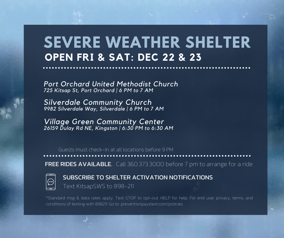 Severe Weather Shelters open Dec 22-23