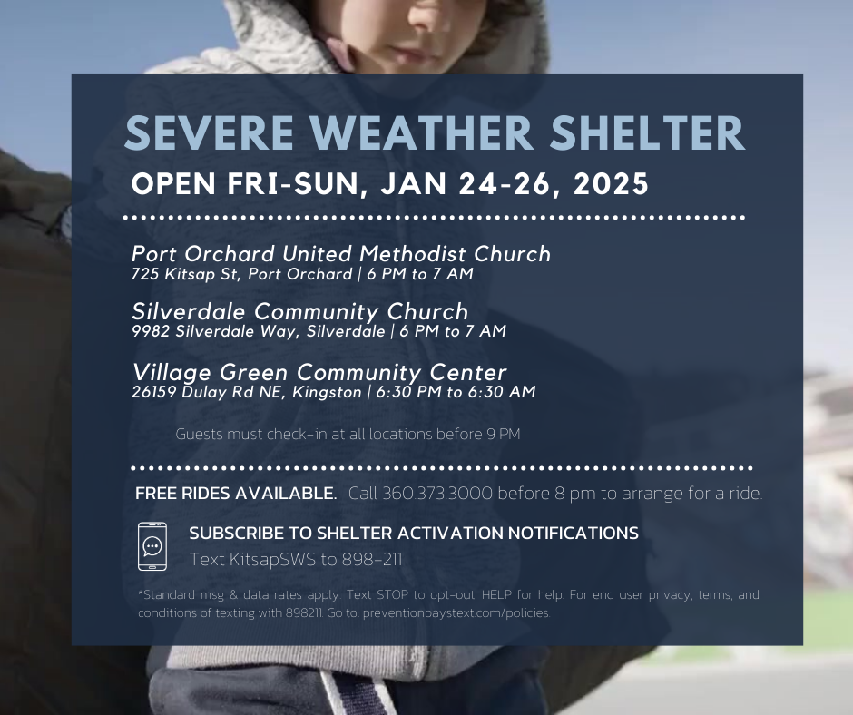 Severe Weather Shelter are open Friday, Saturday and Sunday nights