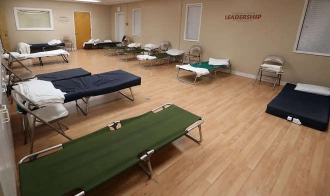Picture of cots ready for shelter guests